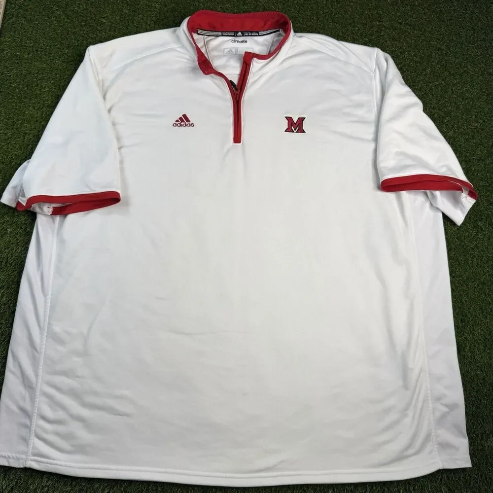 Adidas Miami Ohio RedHawks 1/2 Zip Warm Up Shirt Men’s 4XLT White Climalite Y2K